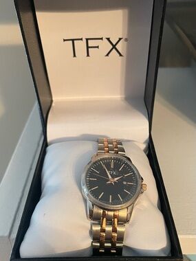 Women's Two-Tone Gold and Silver Stainless Steel Watch - Black Dial